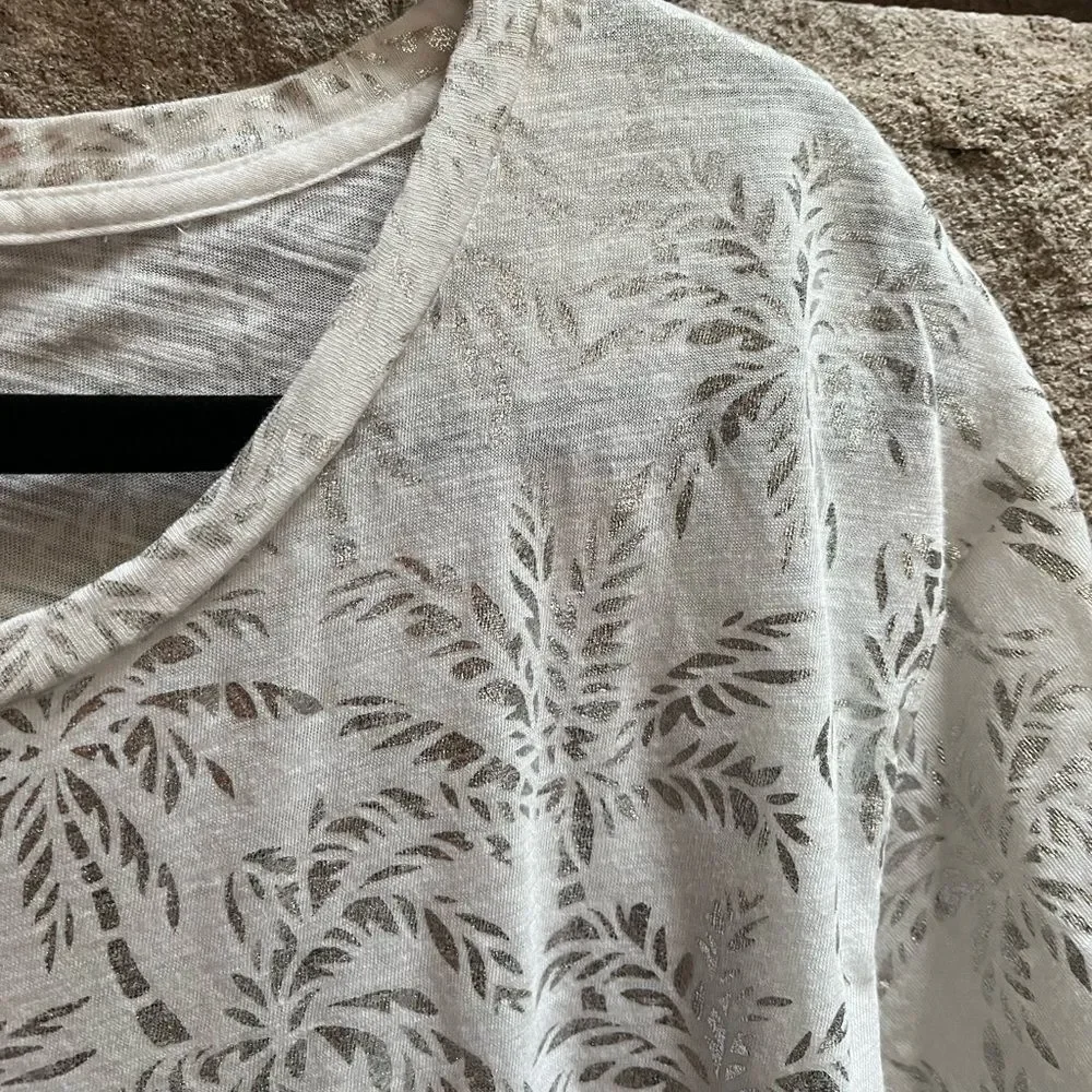 Jcrew white silver metallic palm tree print t shirt cotton modal white xs